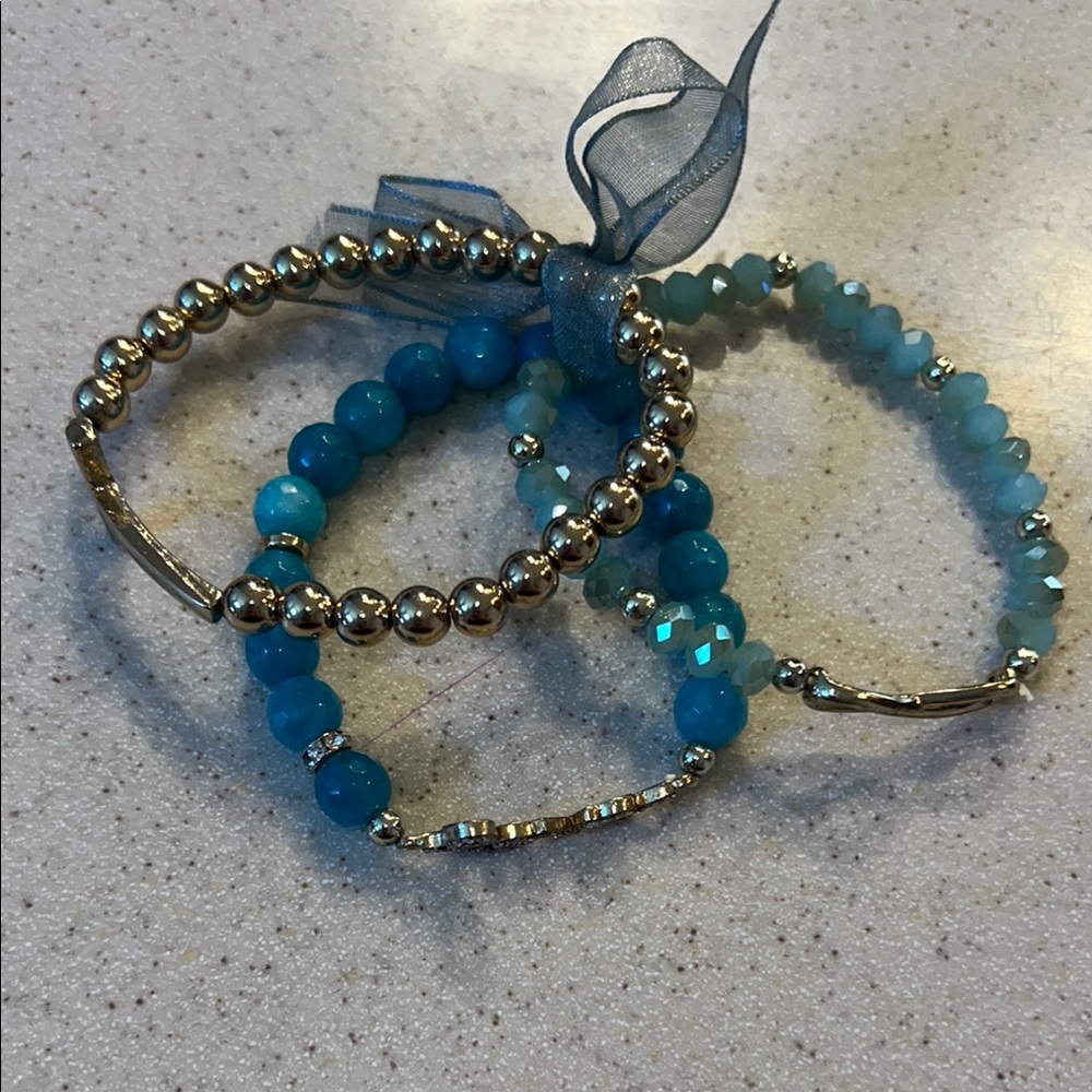Elegant Blue and Gold Beaded Bracelet Set